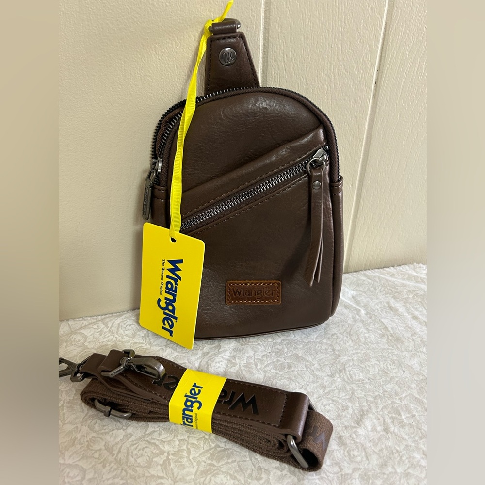 NWT Wrangler Crossbody Sling Slim Brown Bag adjustable strap